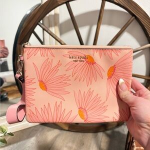 kate spade Pink and Coral Daisy Wristlet Pouch (never used)
